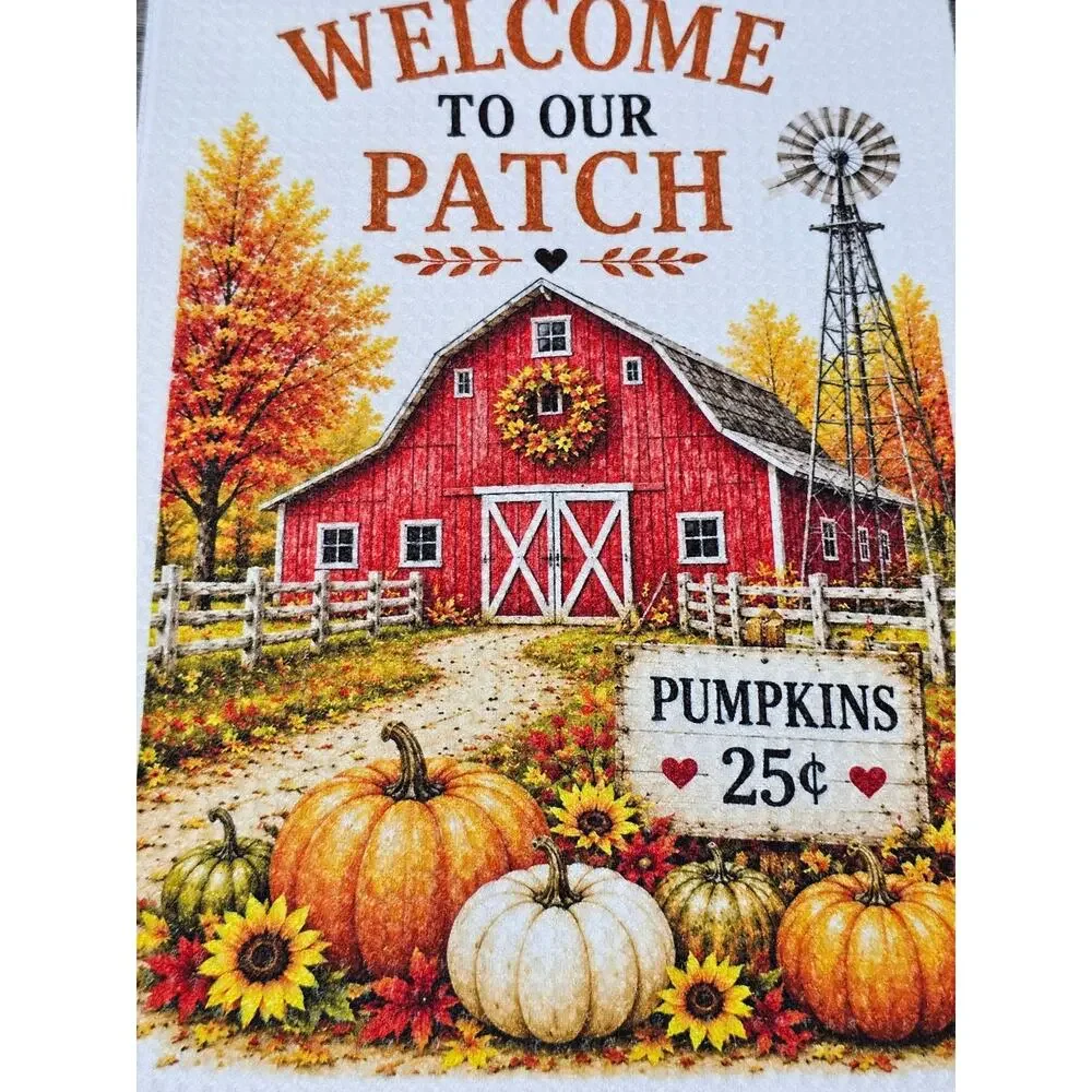 Welcome to Our Patch Fall Kitchen Towel Pumpkin Patch Farmhouse Decor